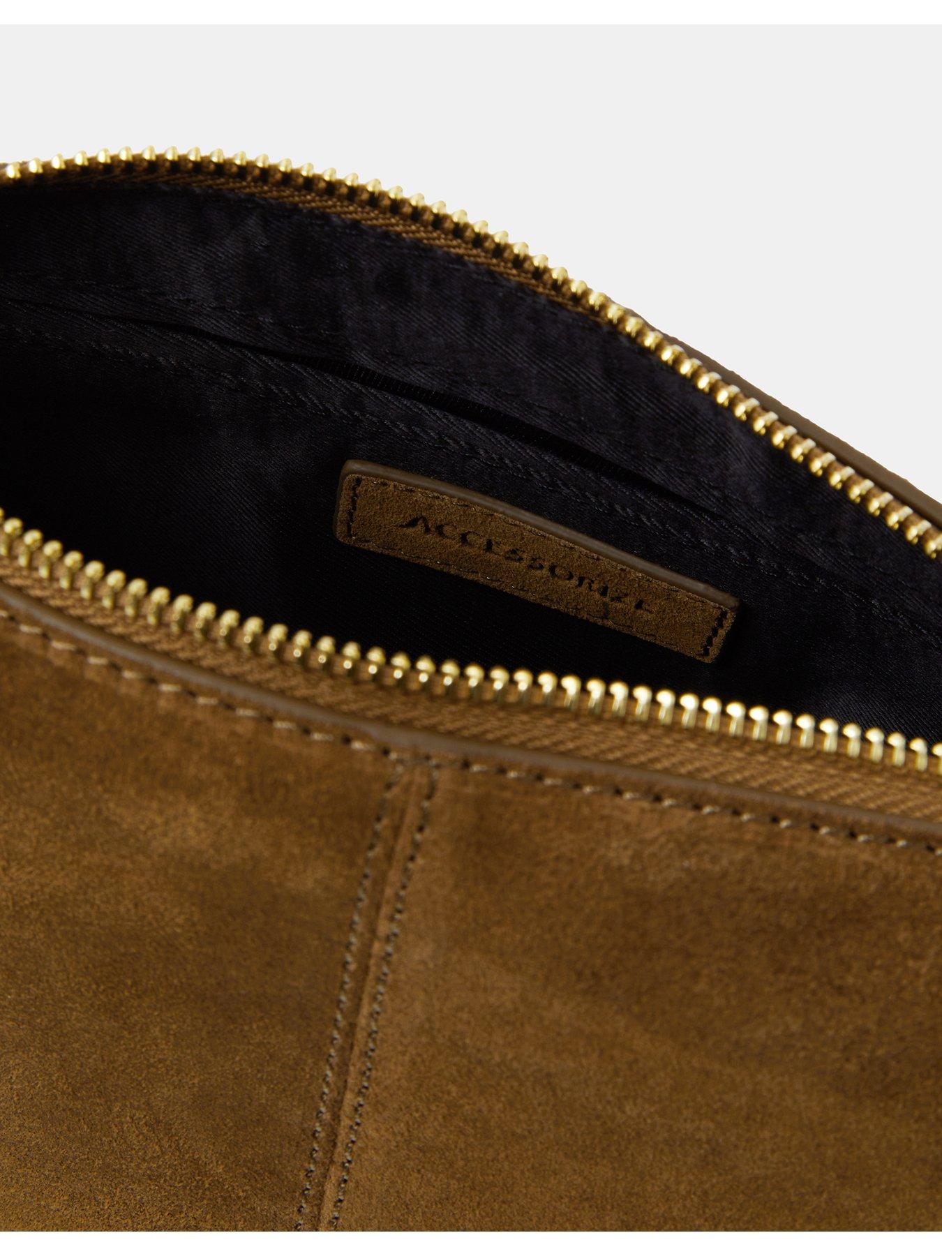  image of accessorize-suede-crossbody-handbag-brown