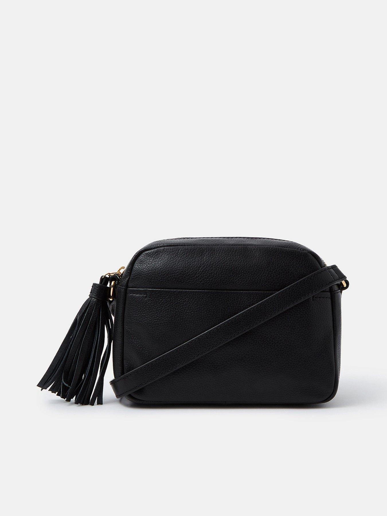 Accessorize Tassel Leather Crossbody Bag - Black