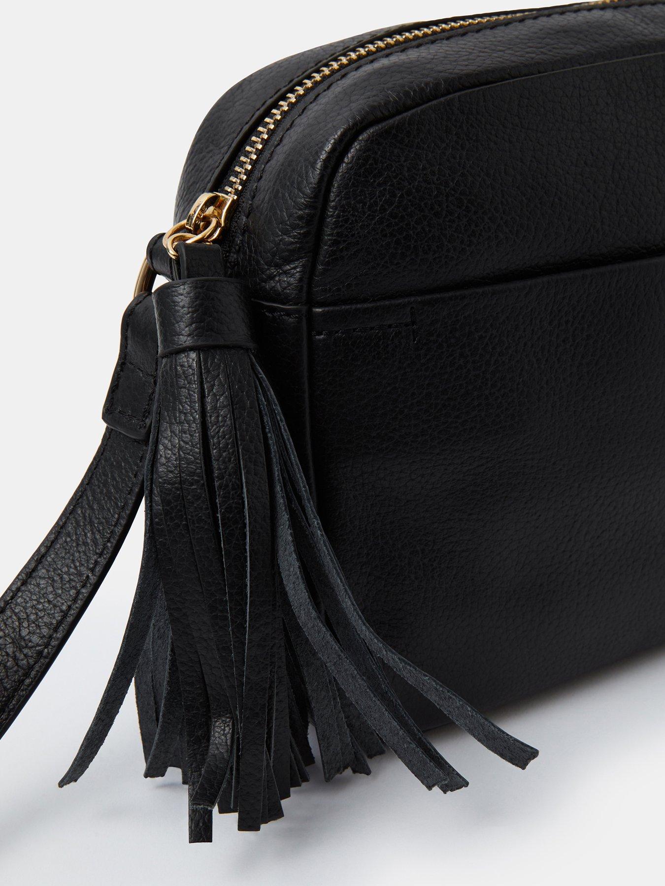  image of accessorize-tassel-leather-crossbody-bag-black