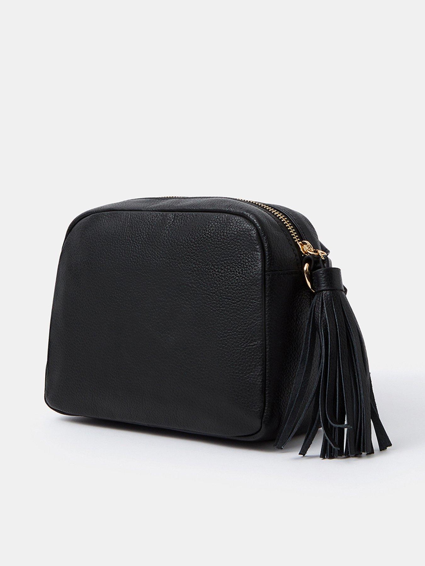  image of accessorize-tassel-leather-crossbody-bag-black