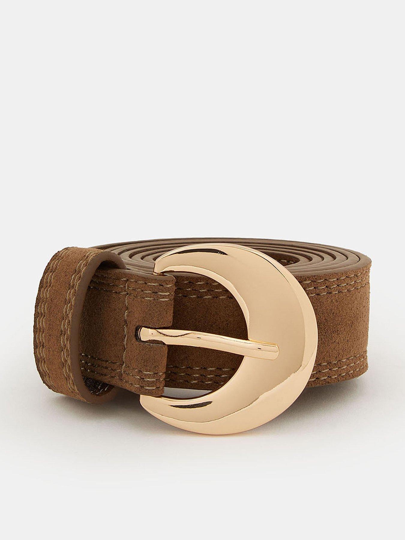 Image 1 of 2 of Accessorize Suede Buckle Belt - Brown