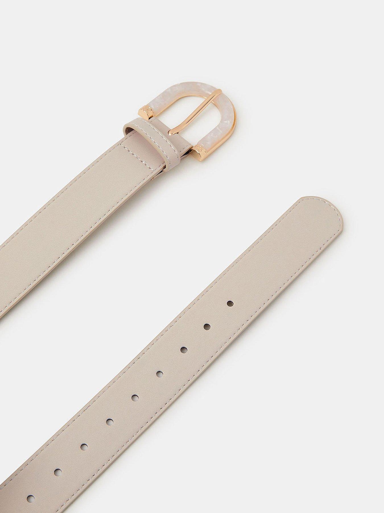 Image 2 of 2 of Accessorize Marble Effect Buckle Belt - Cream