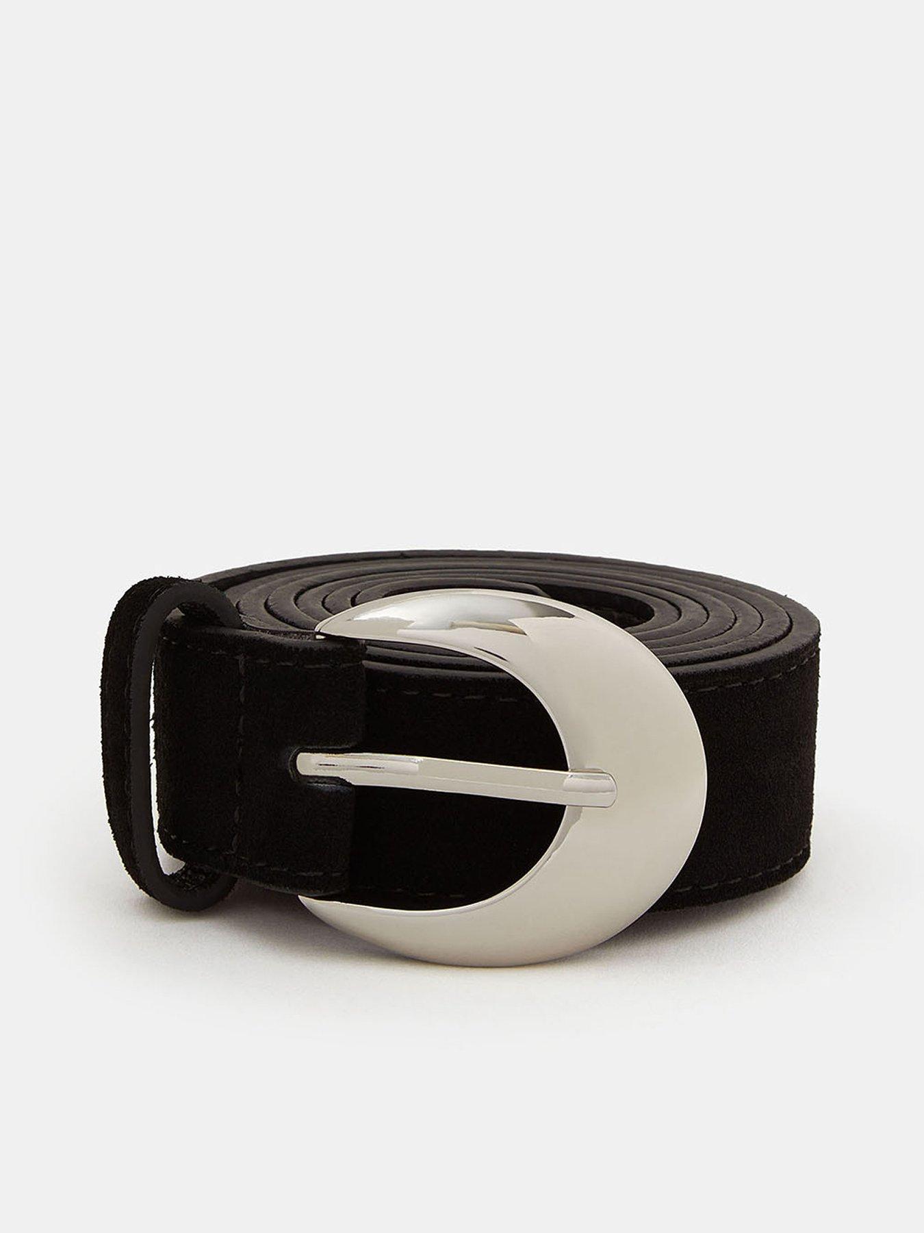 Accessorize Oval Buckle Suede Belt - Black
