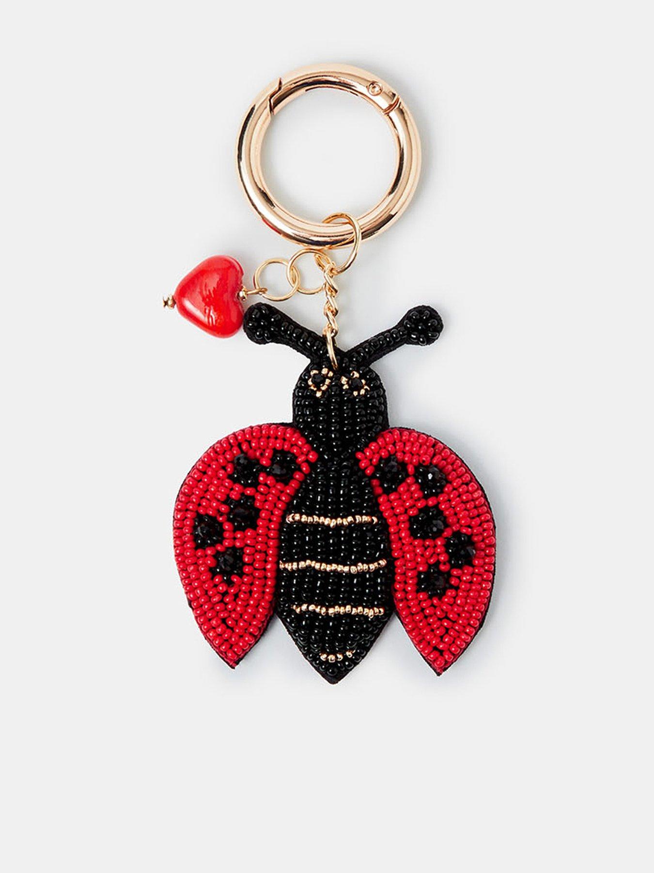 front image of accessorize-beaded-love-bug-bag-charm-red