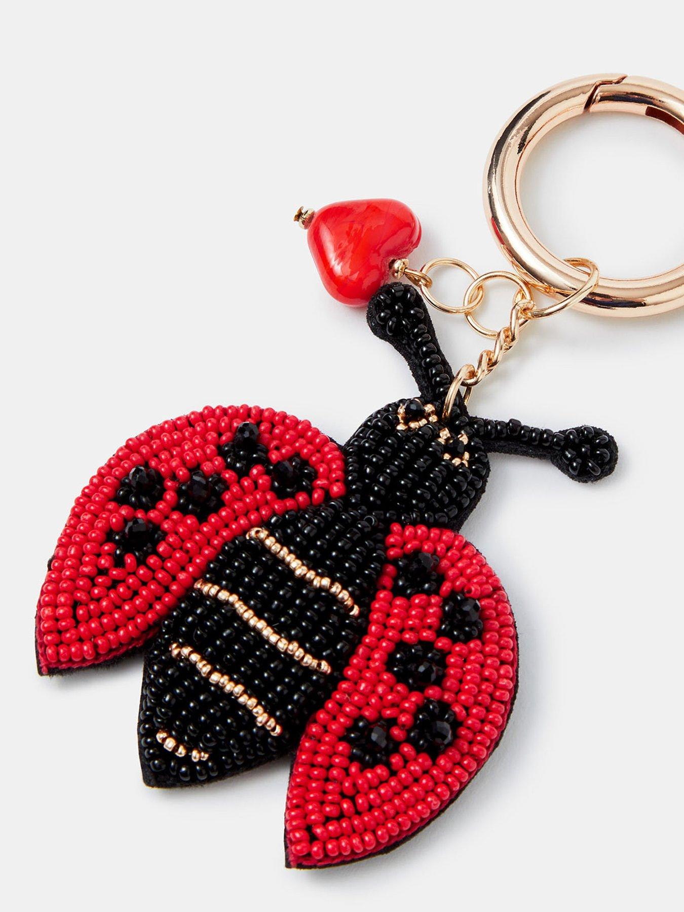  image of accessorize-beaded-love-bug-bag-charm-red