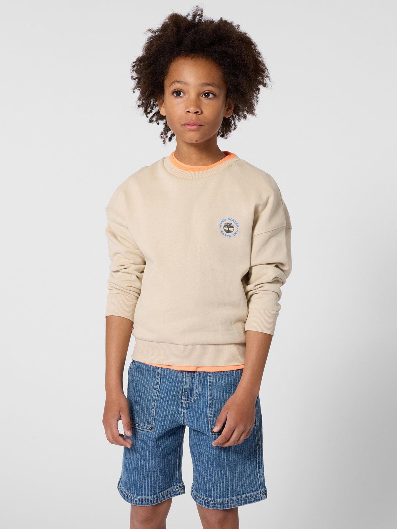 front image of timberland-boys-back-print-sweatshirt-beige