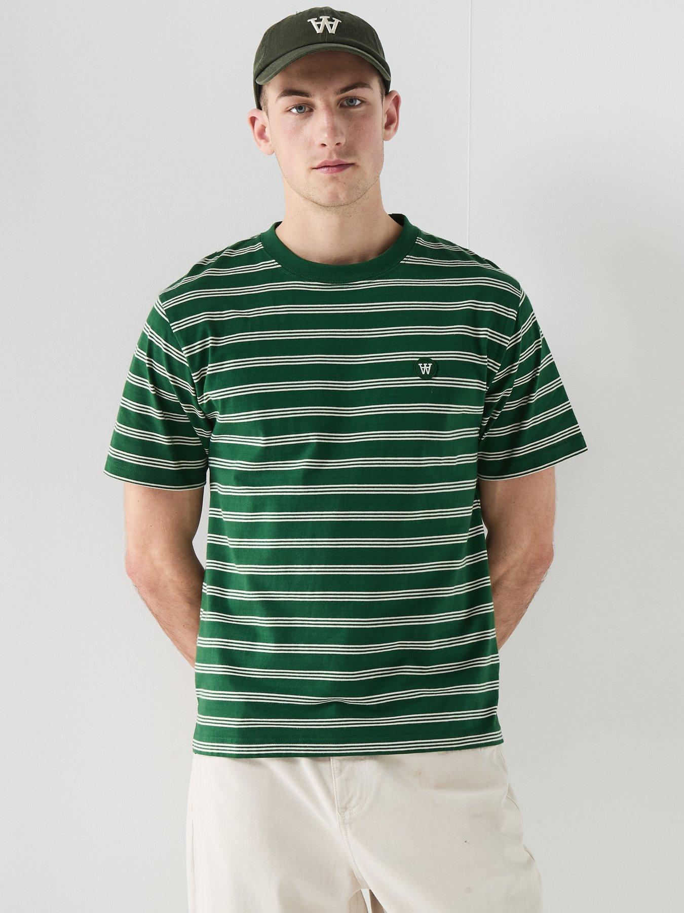 Image 1 of 6 of Double A by Wood Wood Striped T-Shirt - Green