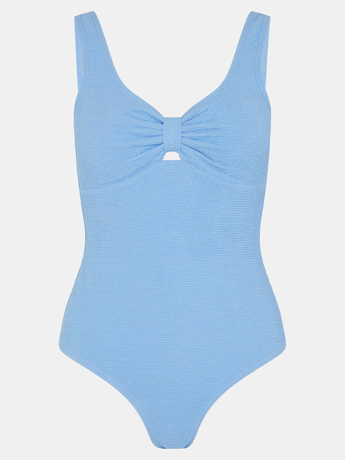  image of accessorize-seersucker-knot-swimsuit-blue