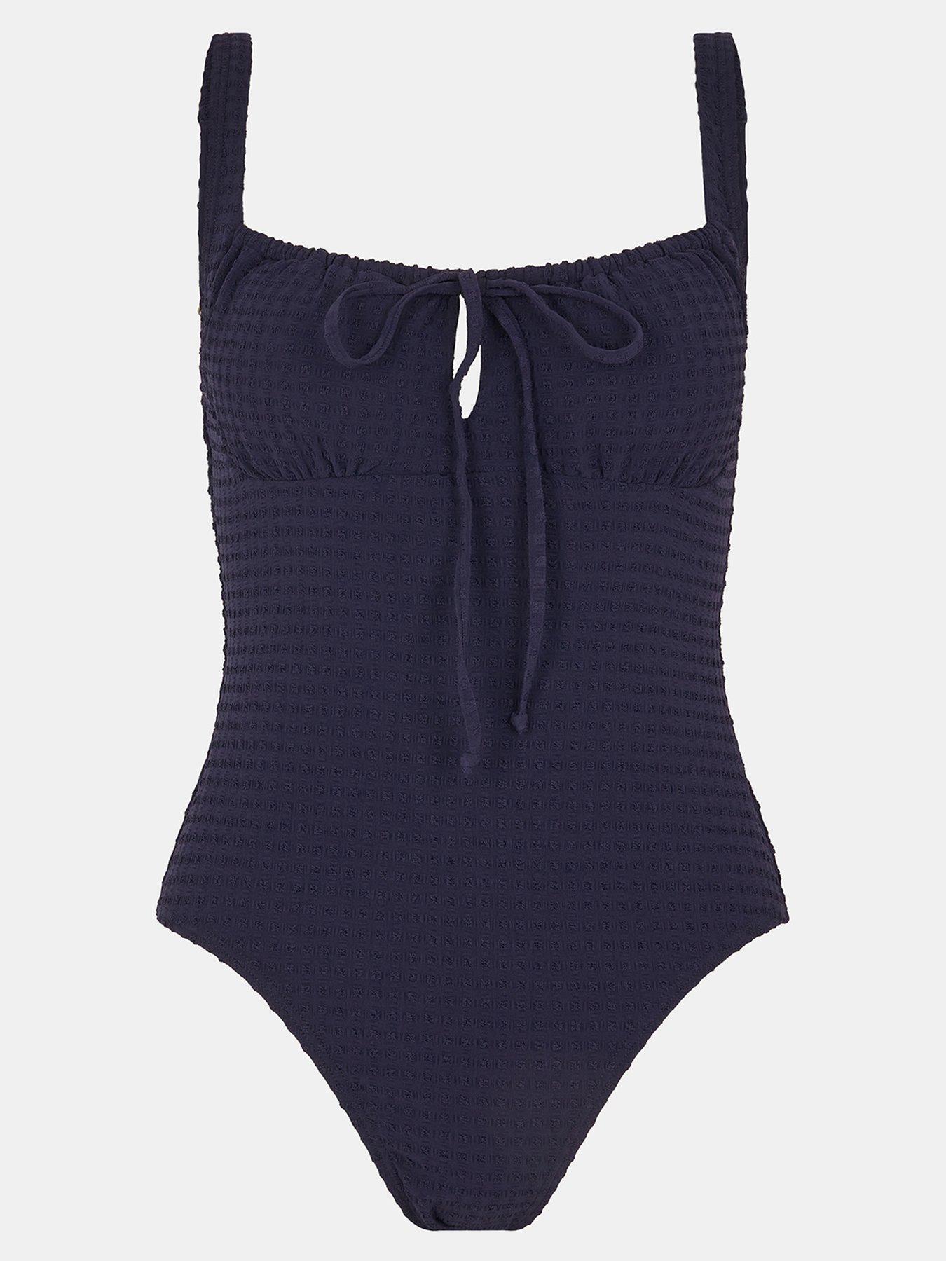 Image 5 of 5 of Accessorize Seersucker Tie Front Swimsuit - Blue