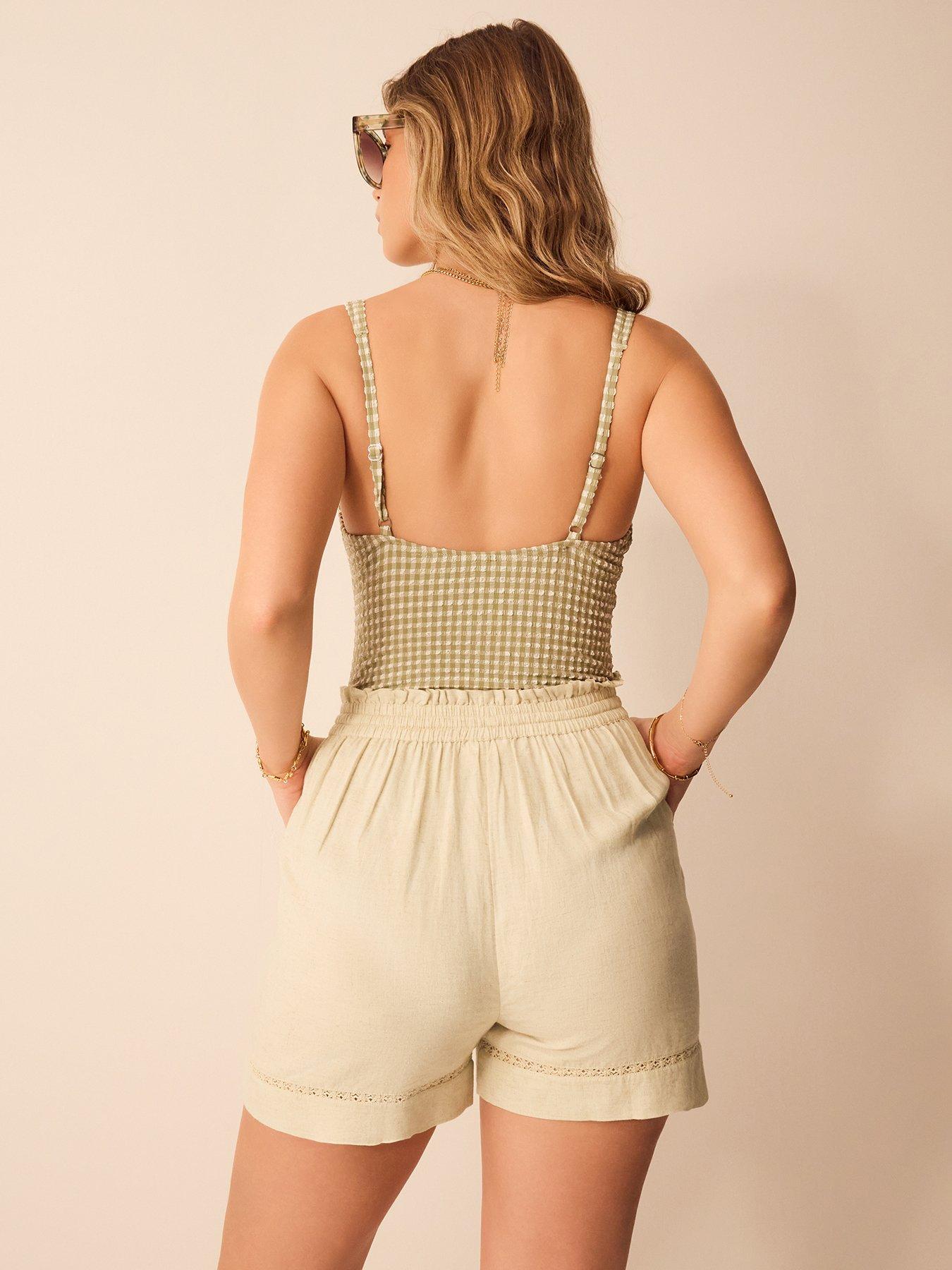 Image 2 of 4 of Accessorize Lace Trim Beach Shorts - Camel