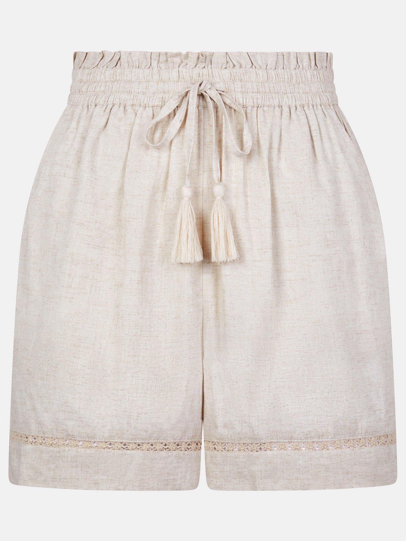 Image 4 of 4 of Accessorize Lace Trim Beach Shorts - Camel