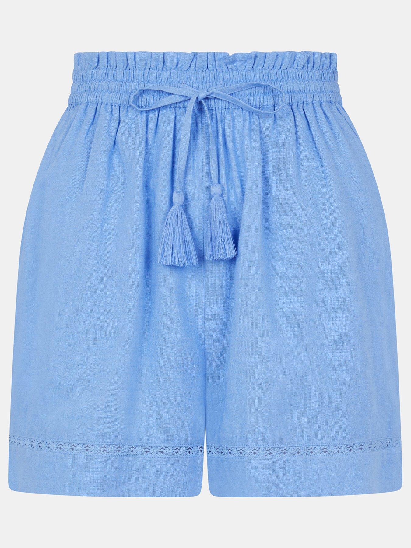  image of accessorize-lace-trim-beach-shorts-blue