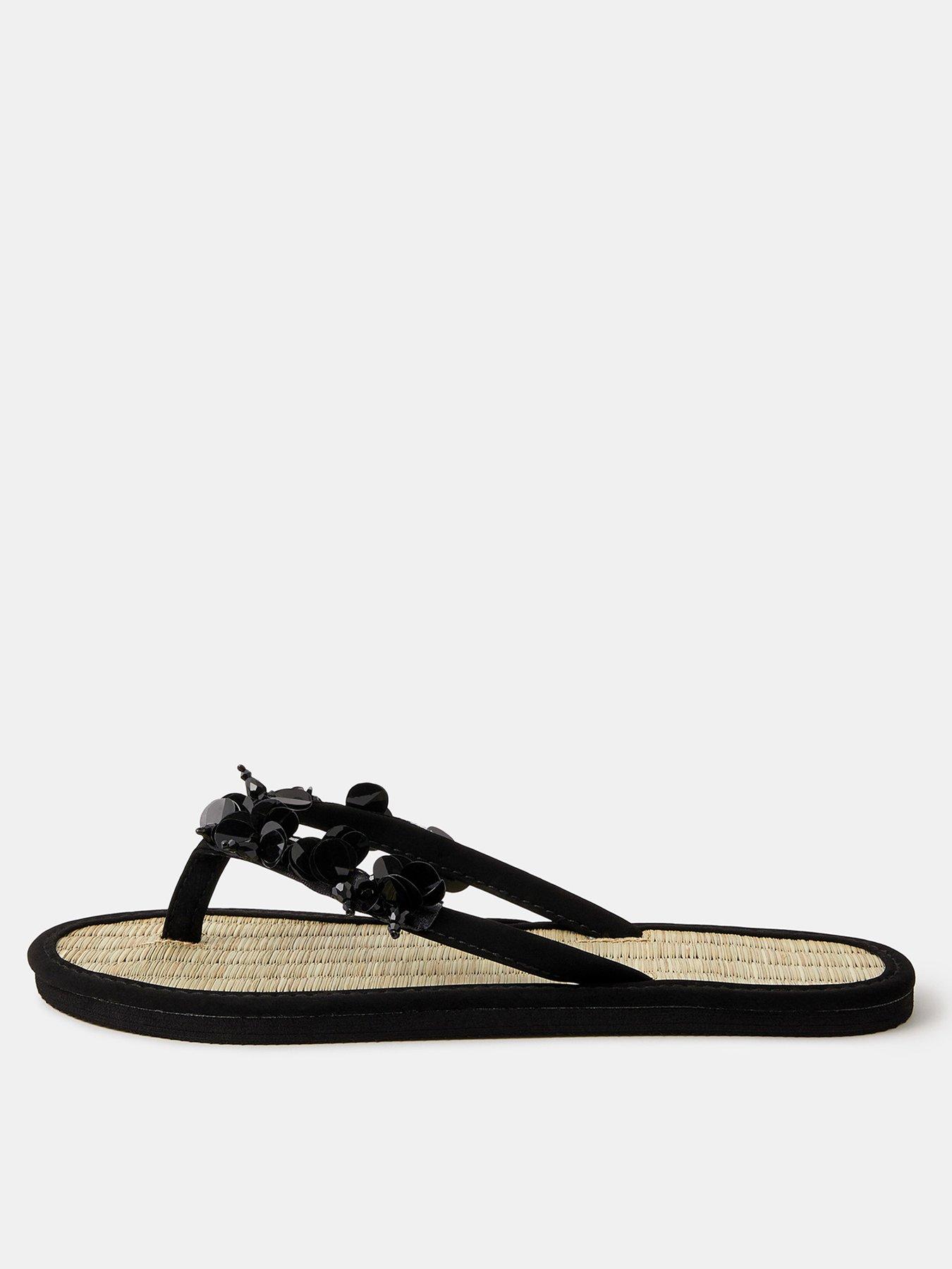 Accessorize Sequin Embellished Seagrass Flip Flops - Black