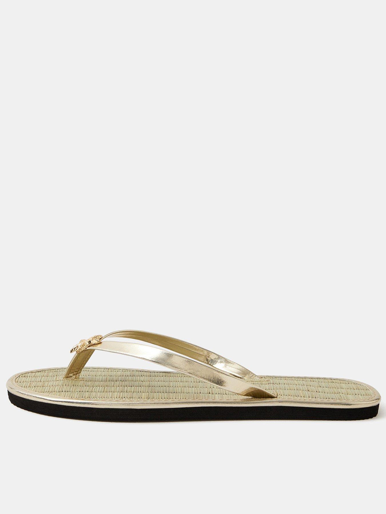  image of accessorize-starfish-metallic-seagrass-flip-flops-gold