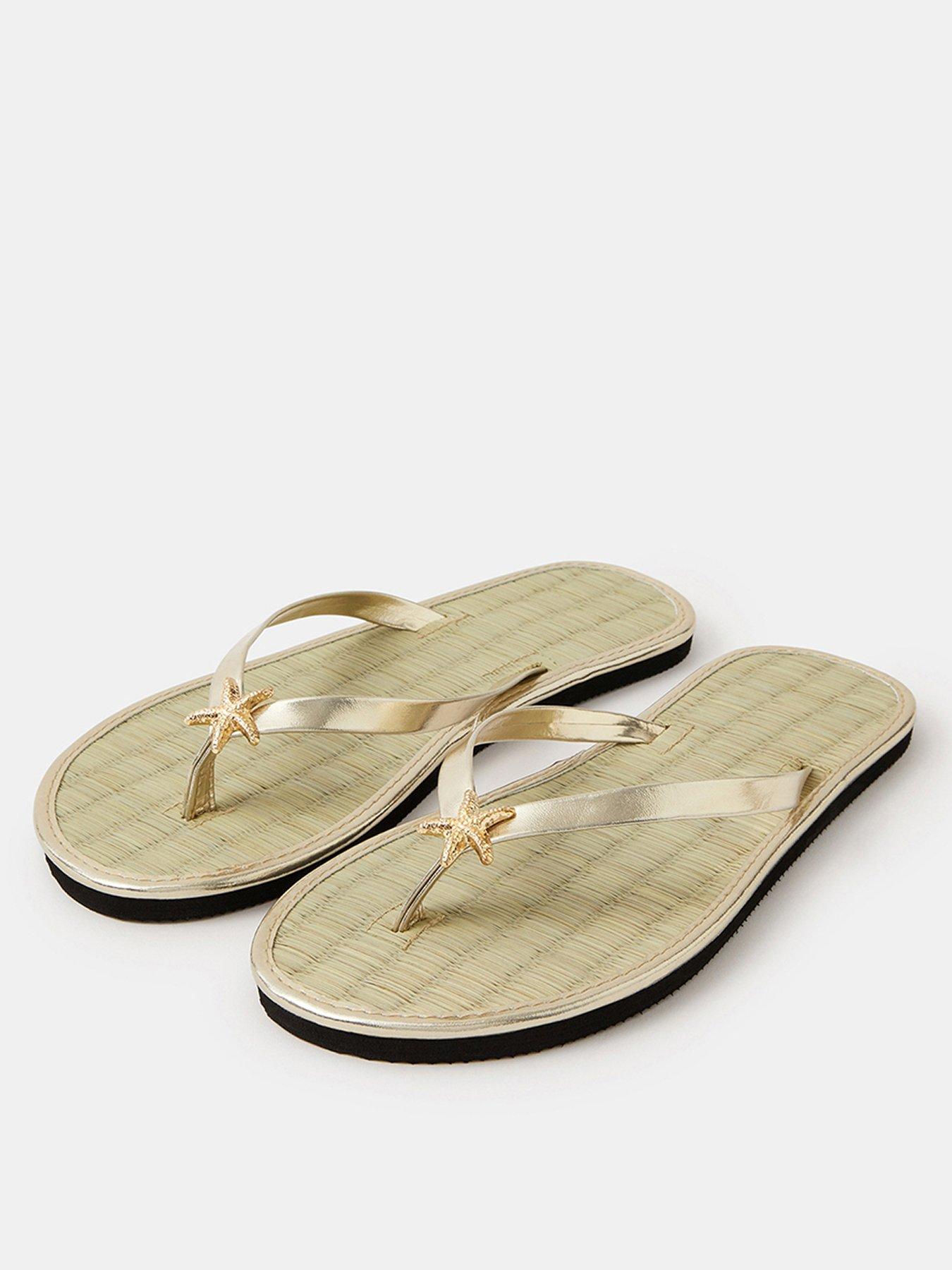  image of accessorize-starfish-metallic-seagrass-flip-flops-gold
