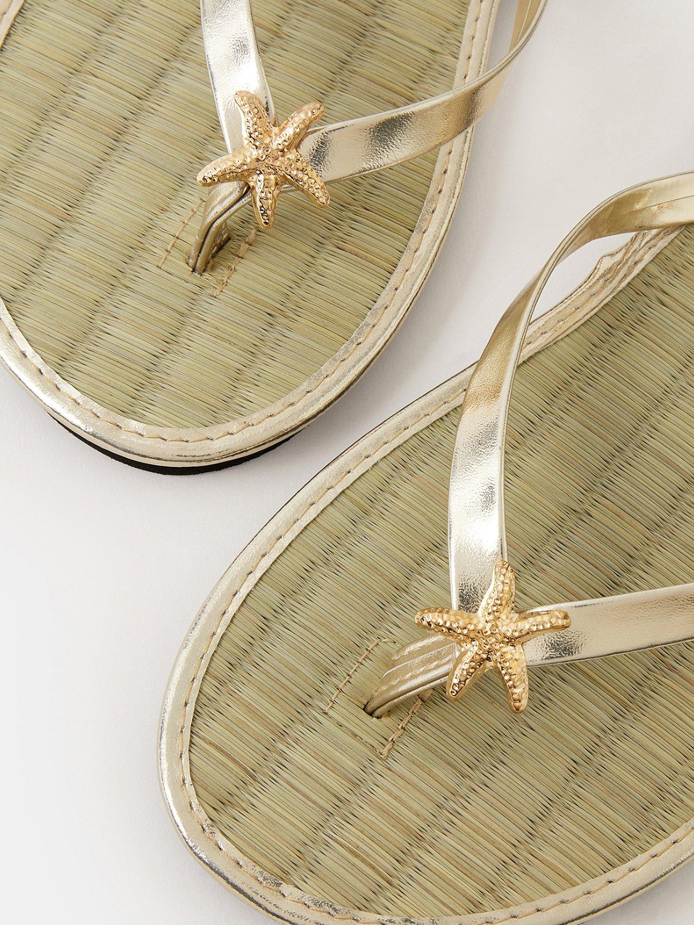  image of accessorize-starfish-metallic-seagrass-flip-flops-gold