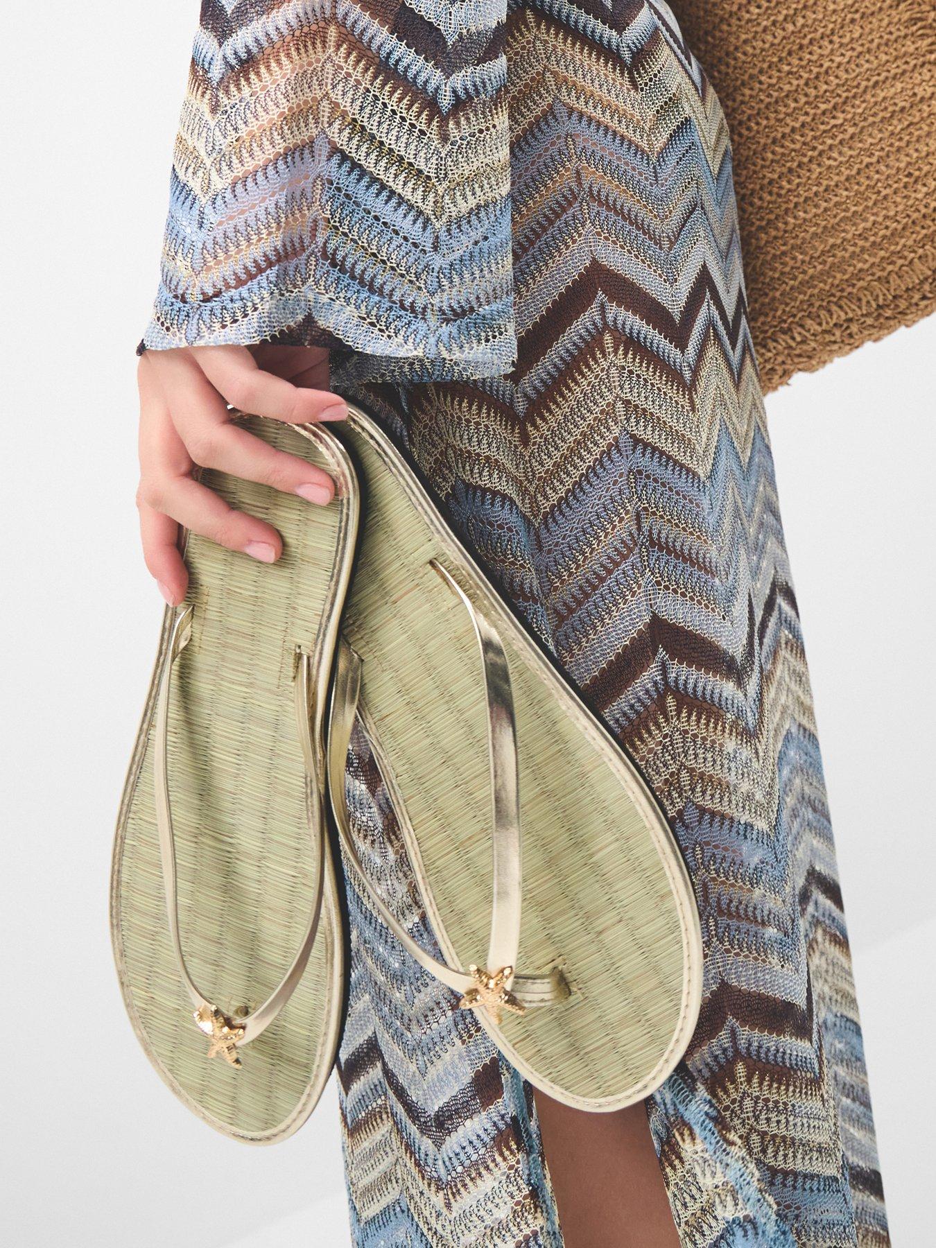  image of accessorize-starfish-metallic-seagrass-flip-flops-gold