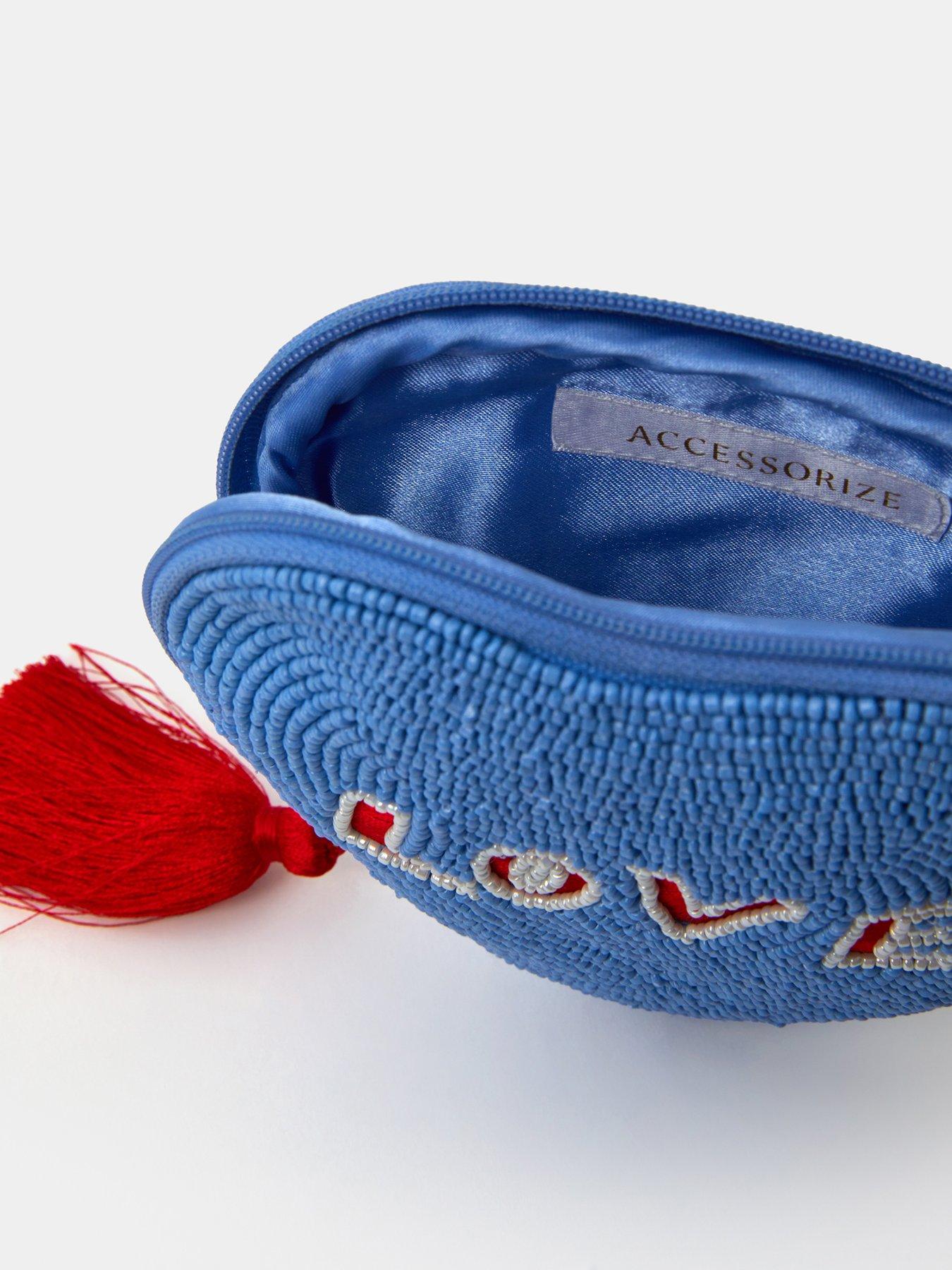  image of accessorize-love-beaded-coin-purse-blue