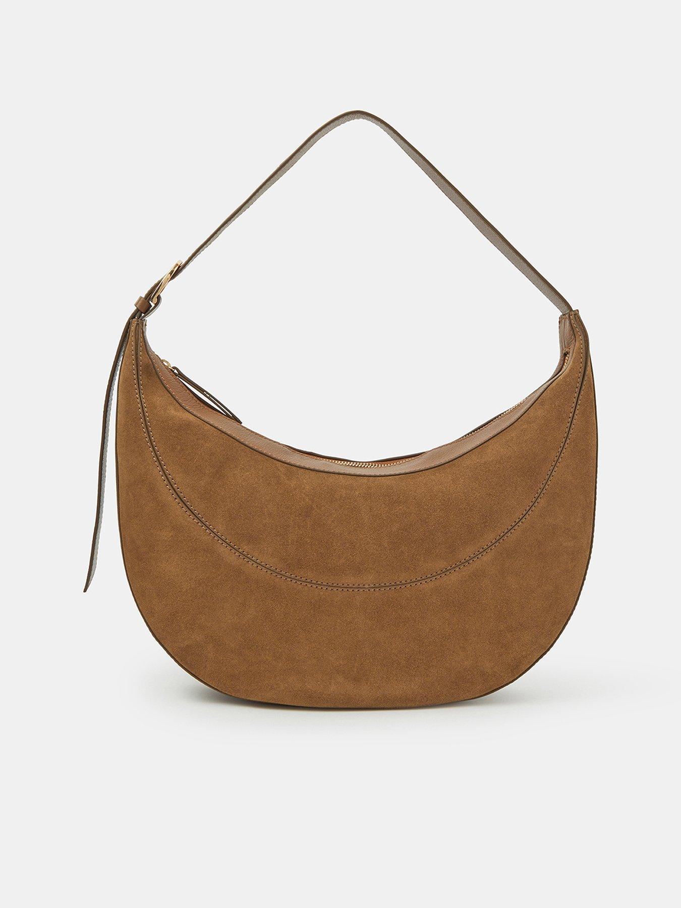 Image 1 of 5 of Accessorize Scoop Suede Shoulder Bag - Brown