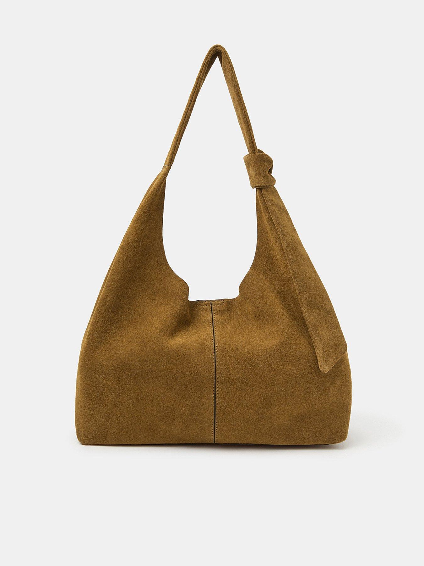  image of accessorize-slouchy-knot-suede-shoulder-bag-brown