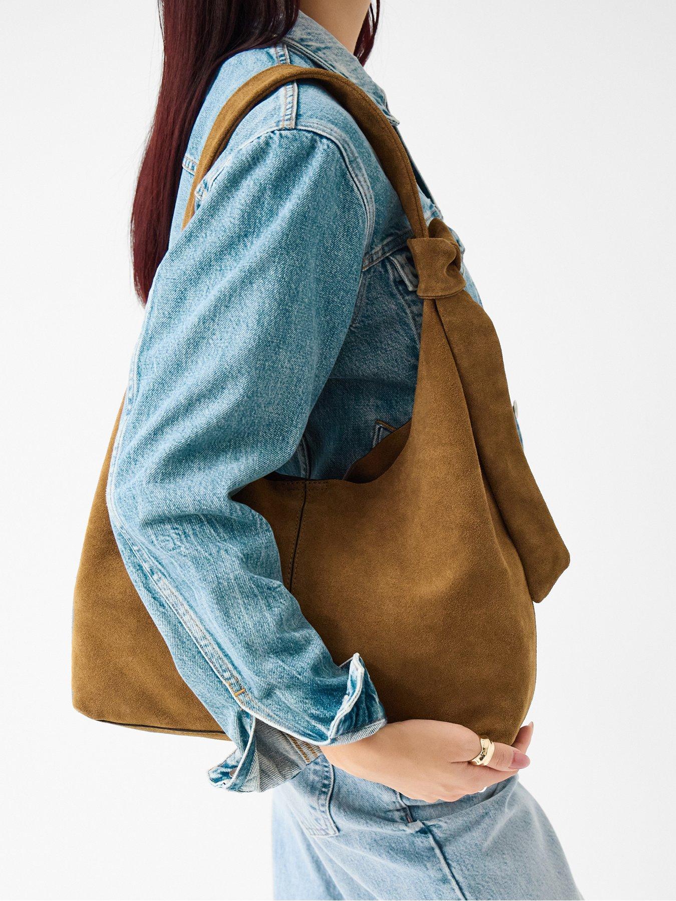  image of accessorize-slouchy-knot-suede-shoulder-bag-brown