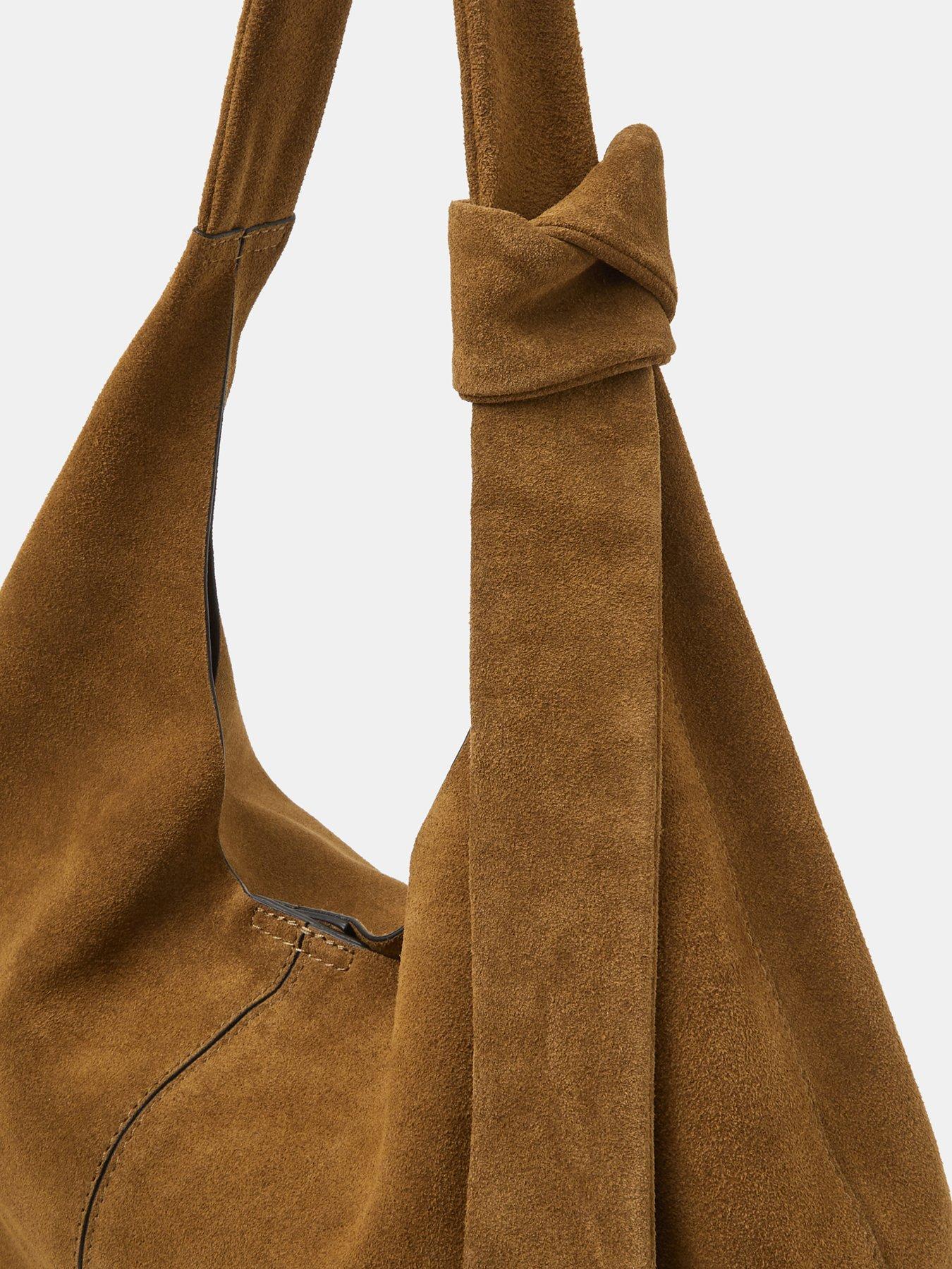  image of accessorize-slouchy-knot-suede-shoulder-bag-brown
