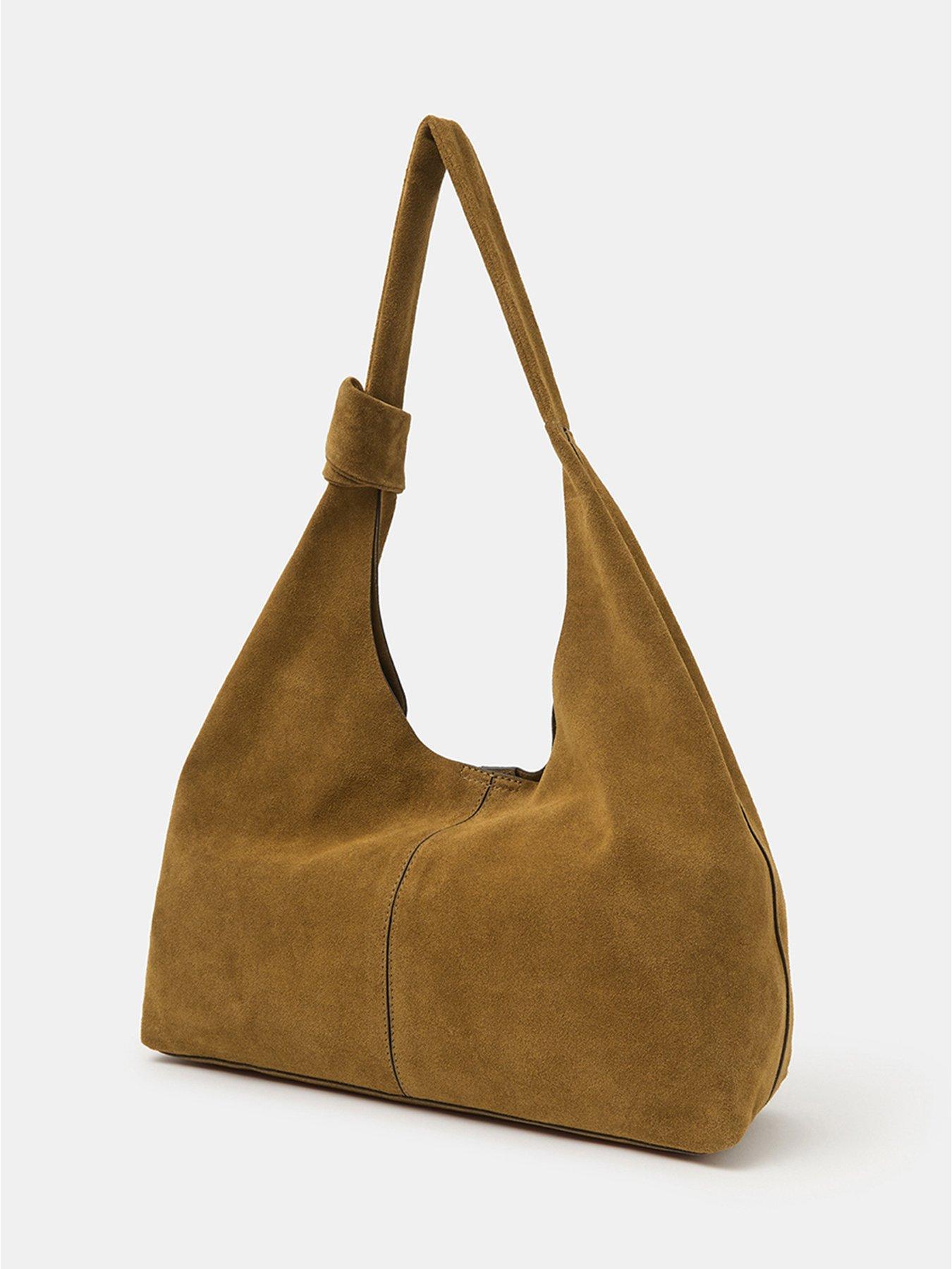  image of accessorize-slouchy-knot-suede-shoulder-bag-brown