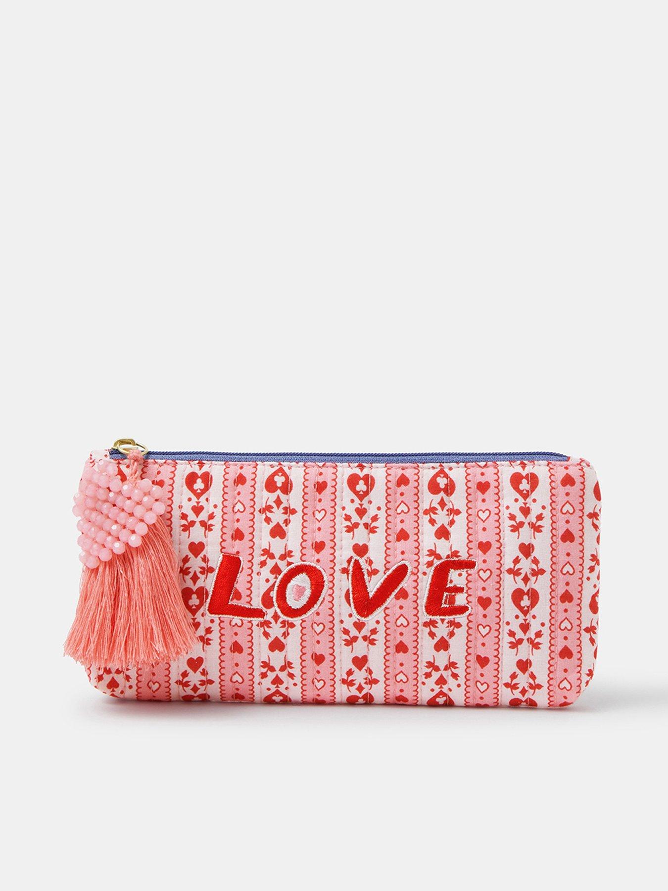  image of accessorize-heart-print-pencil-case-red