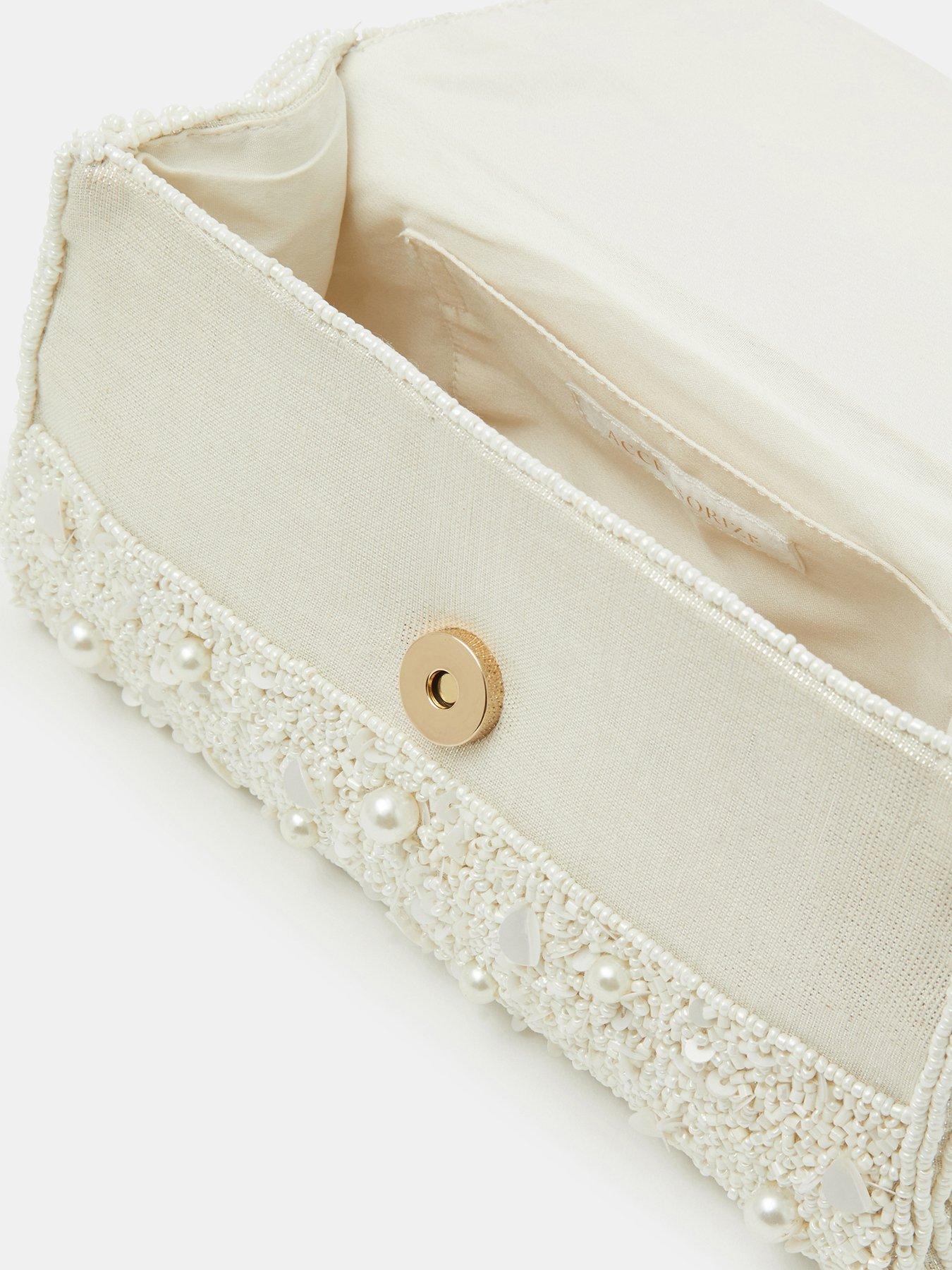 Image 3 of 5 of Accessorize Pearl Beaded Handheld Bag - Cream