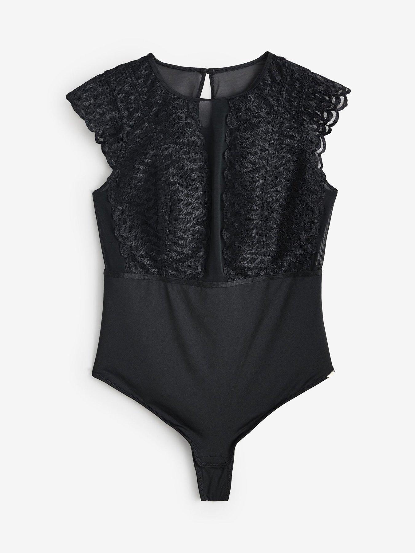  image of lipsy-emb-cap-sleeve-bodysuit-black