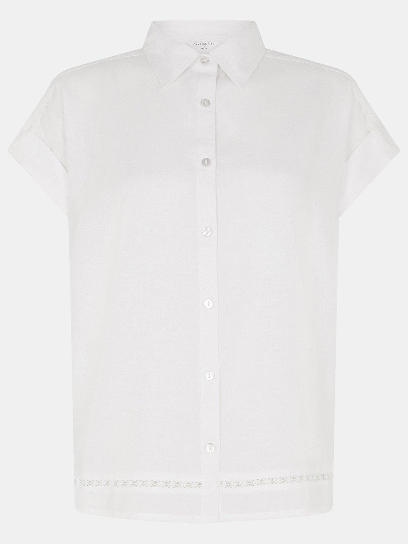 Accessorize Lace Trim Linen Shirt - White