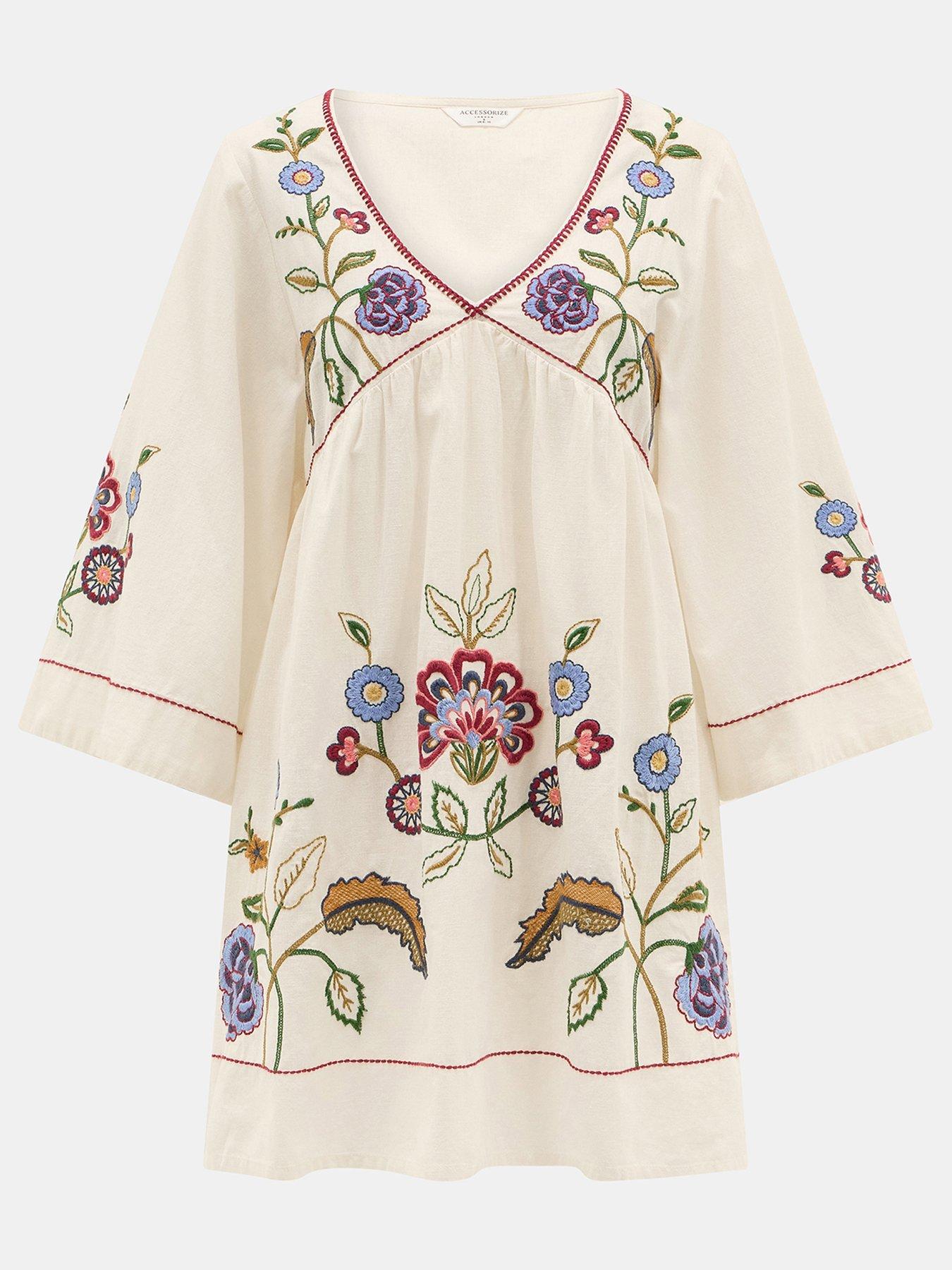 Image 4 of 4 of Accessorize Embroidered Cover Up Tunic - Cream