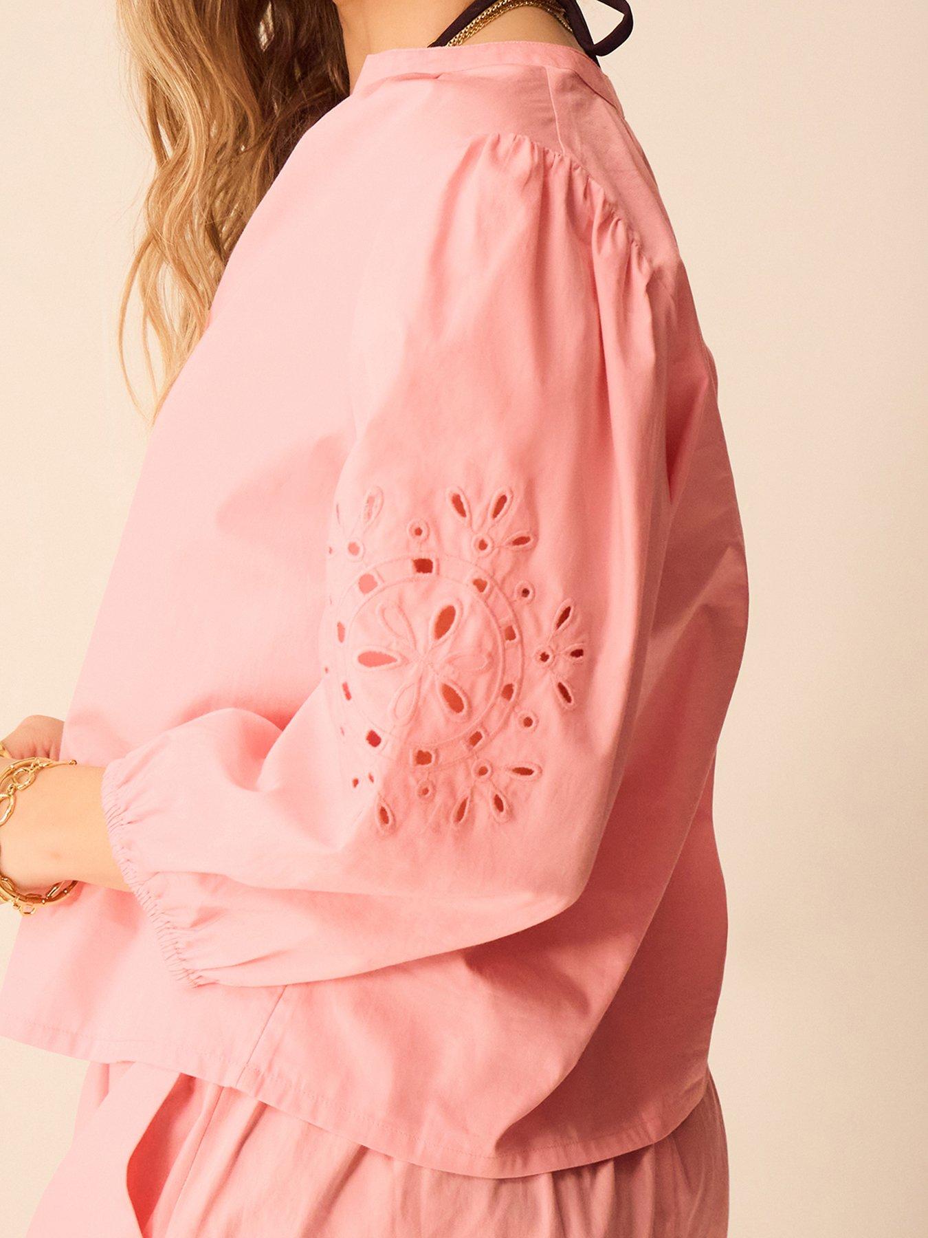  image of accessorize-floral-puff-sleeve-blouse-pink