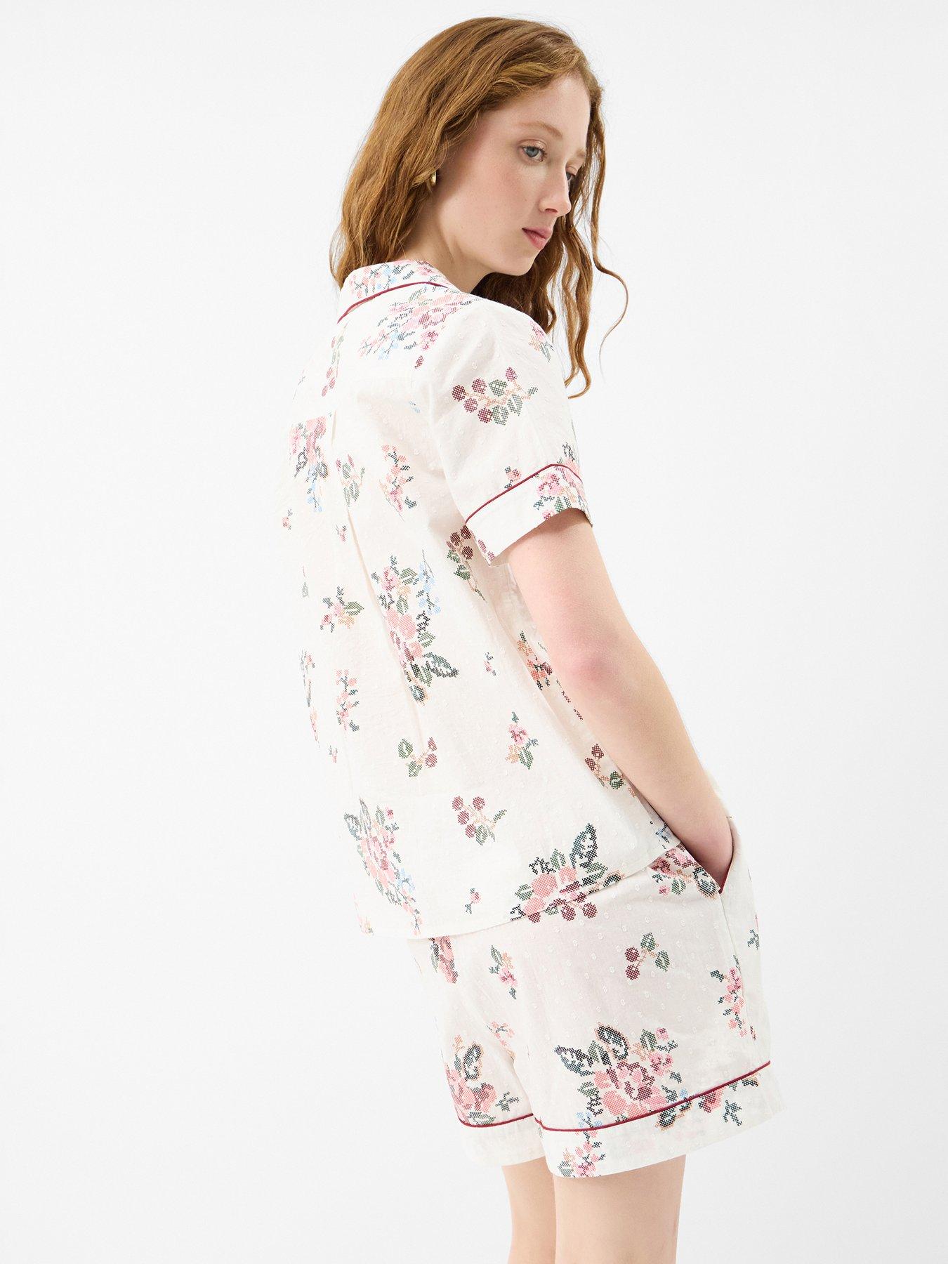 Image 2 of 5 of Accessorize Floral Print Cotton Shorts Pyjamas Set - Cream