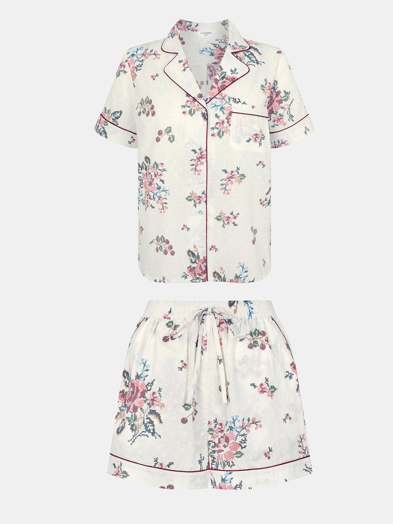 Image 4 of 5 of Accessorize Floral Print Cotton Shorts Pyjamas Set - Cream