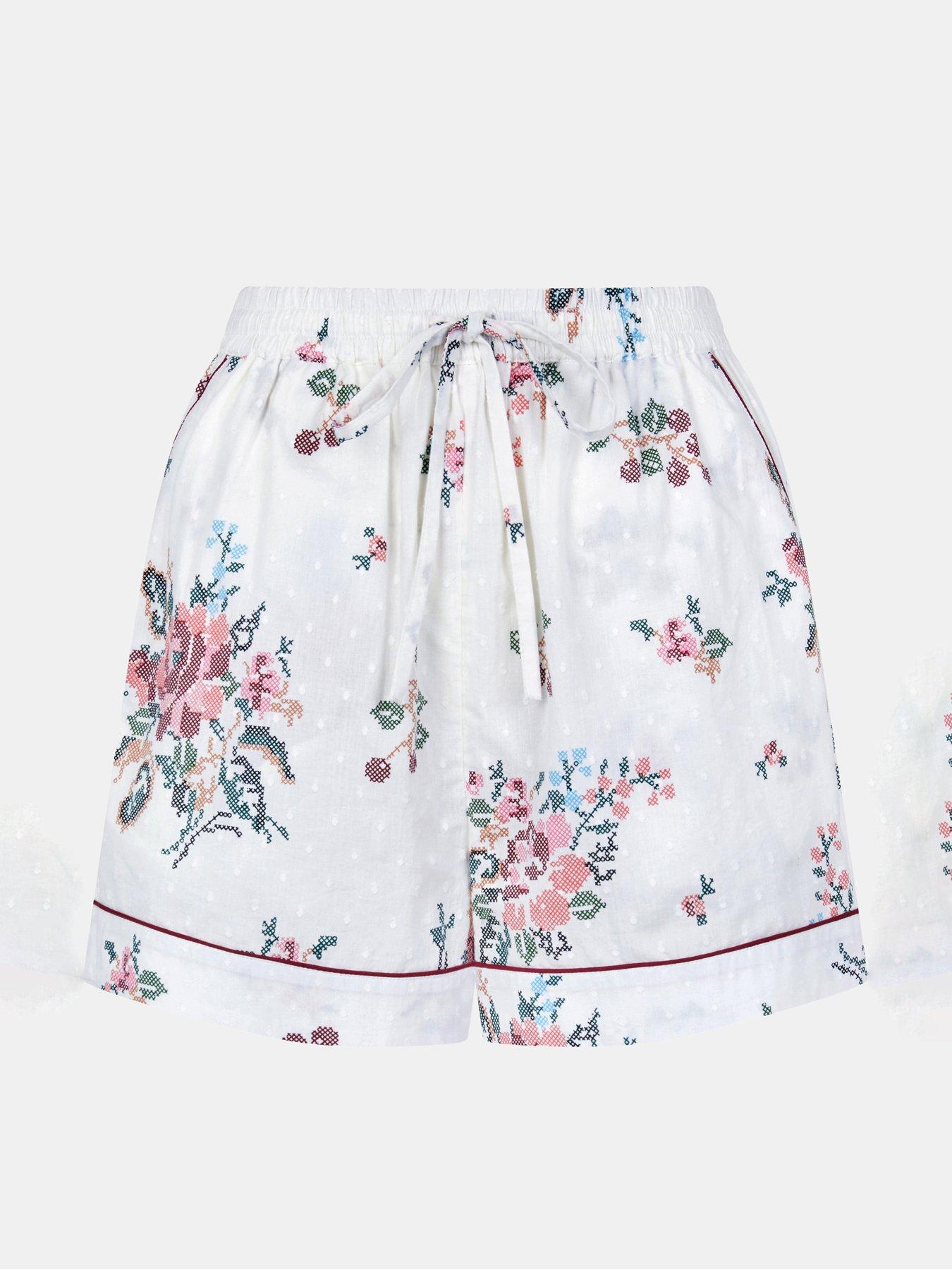 Image 5 of 5 of Accessorize Floral Print Cotton Shorts Pyjamas Set - Cream