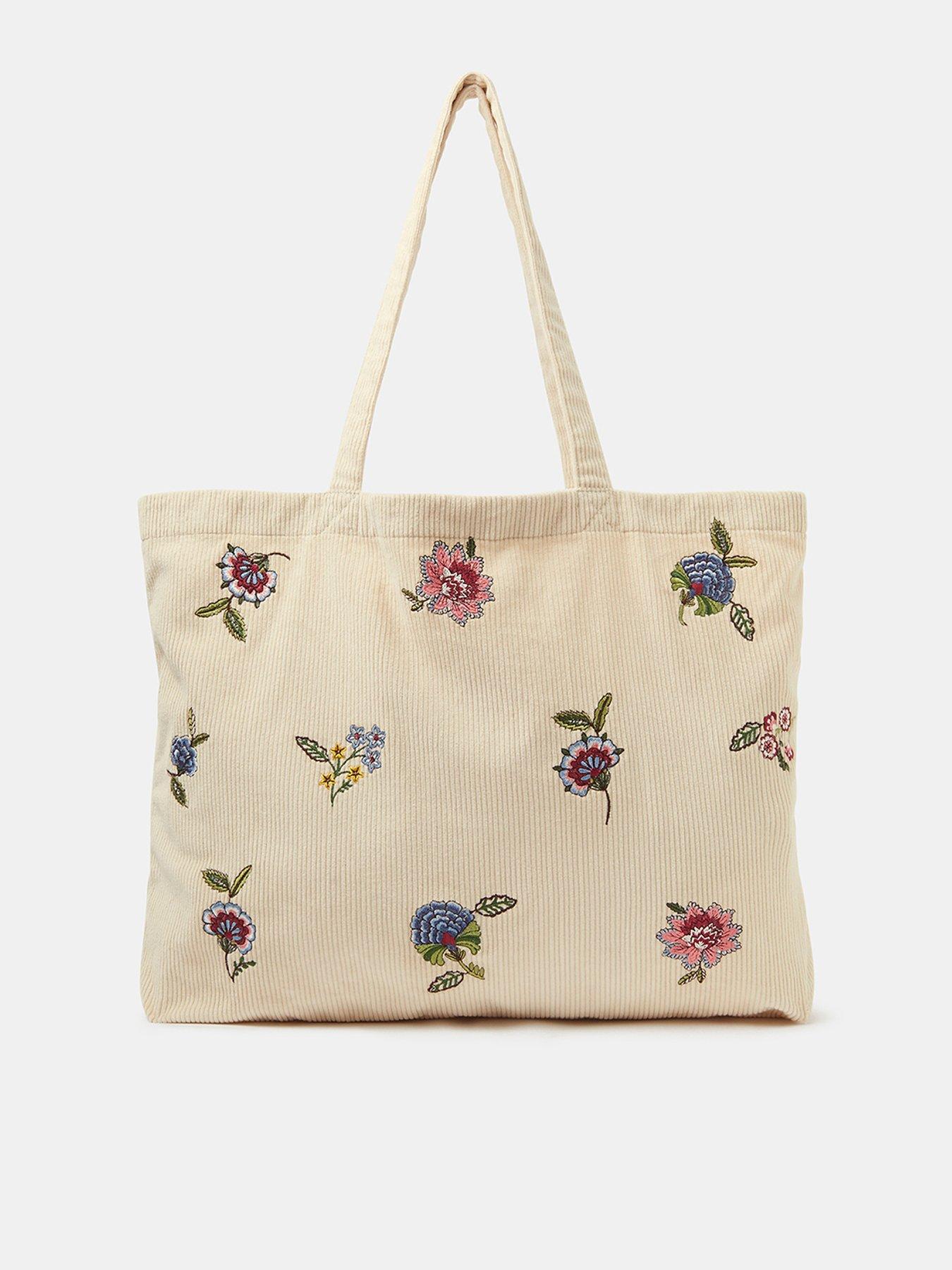 Accessorize Floral Embroidered Corduroy Shopper Bag - Cream