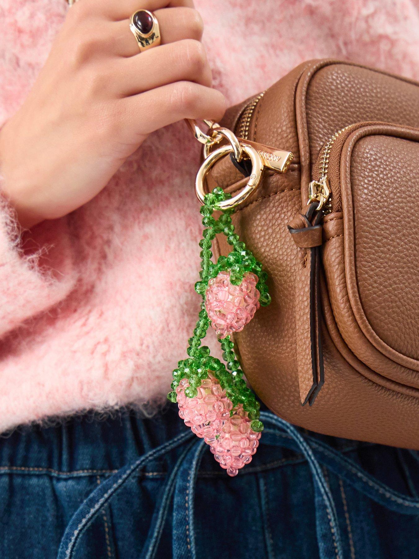 Image 2 of 4 of Accessorize Strawberry Beaded Bag Charm - Pink