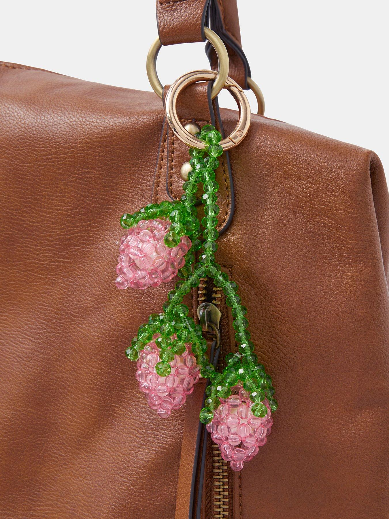 Image 3 of 4 of Accessorize Strawberry Beaded Bag Charm - Pink