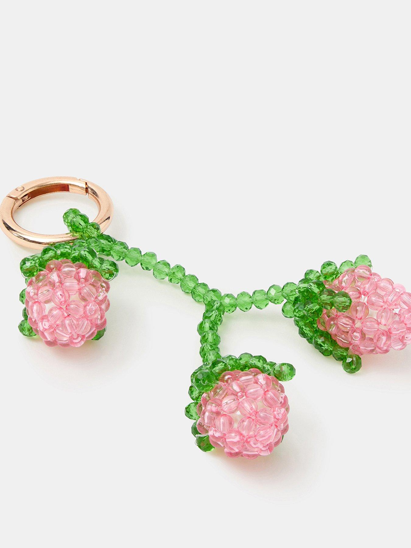 Image 4 of 4 of Accessorize Strawberry Beaded Bag Charm - Pink