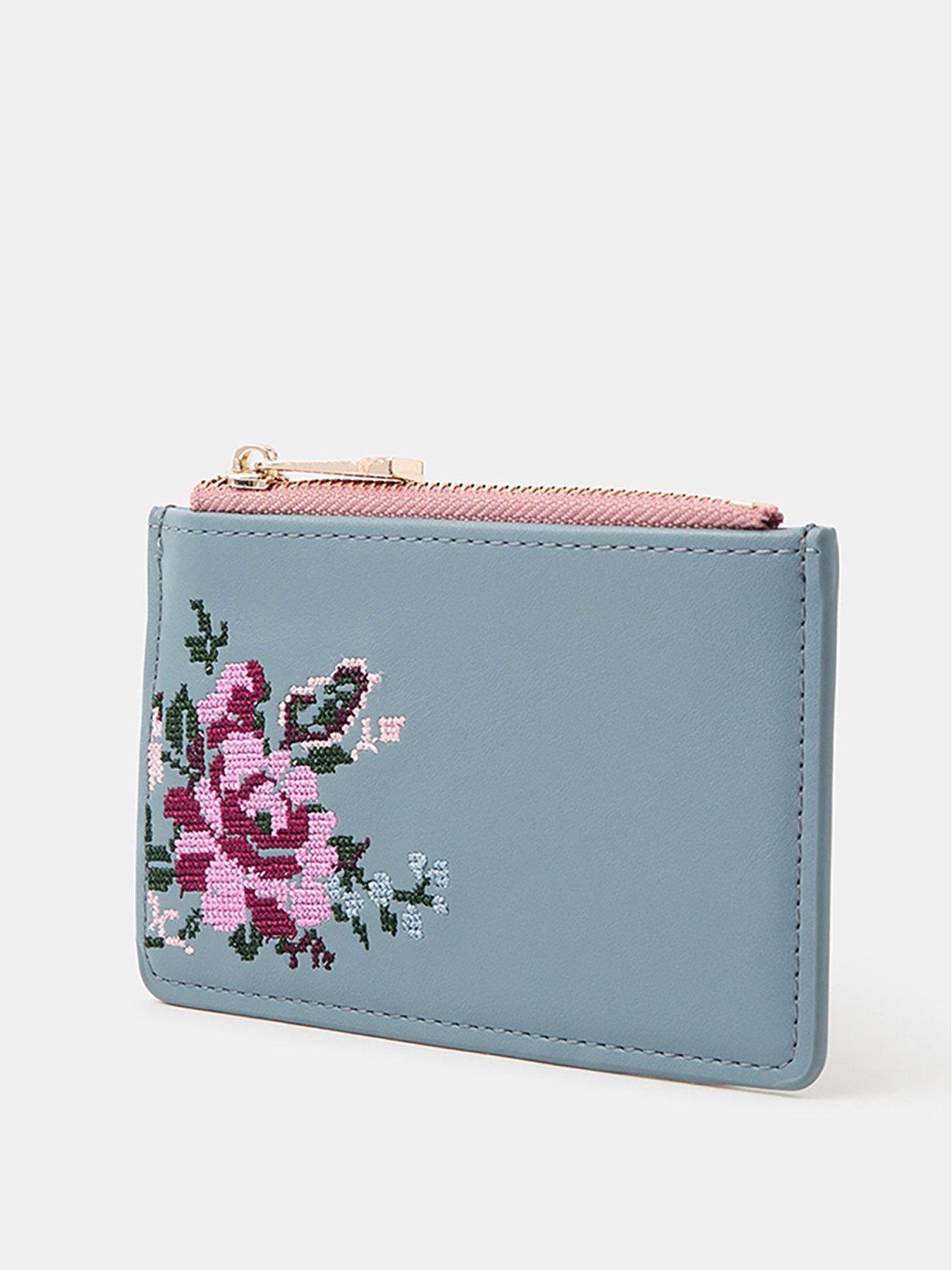  image of accessorize-cross-stitch-flower-cardholder-blue