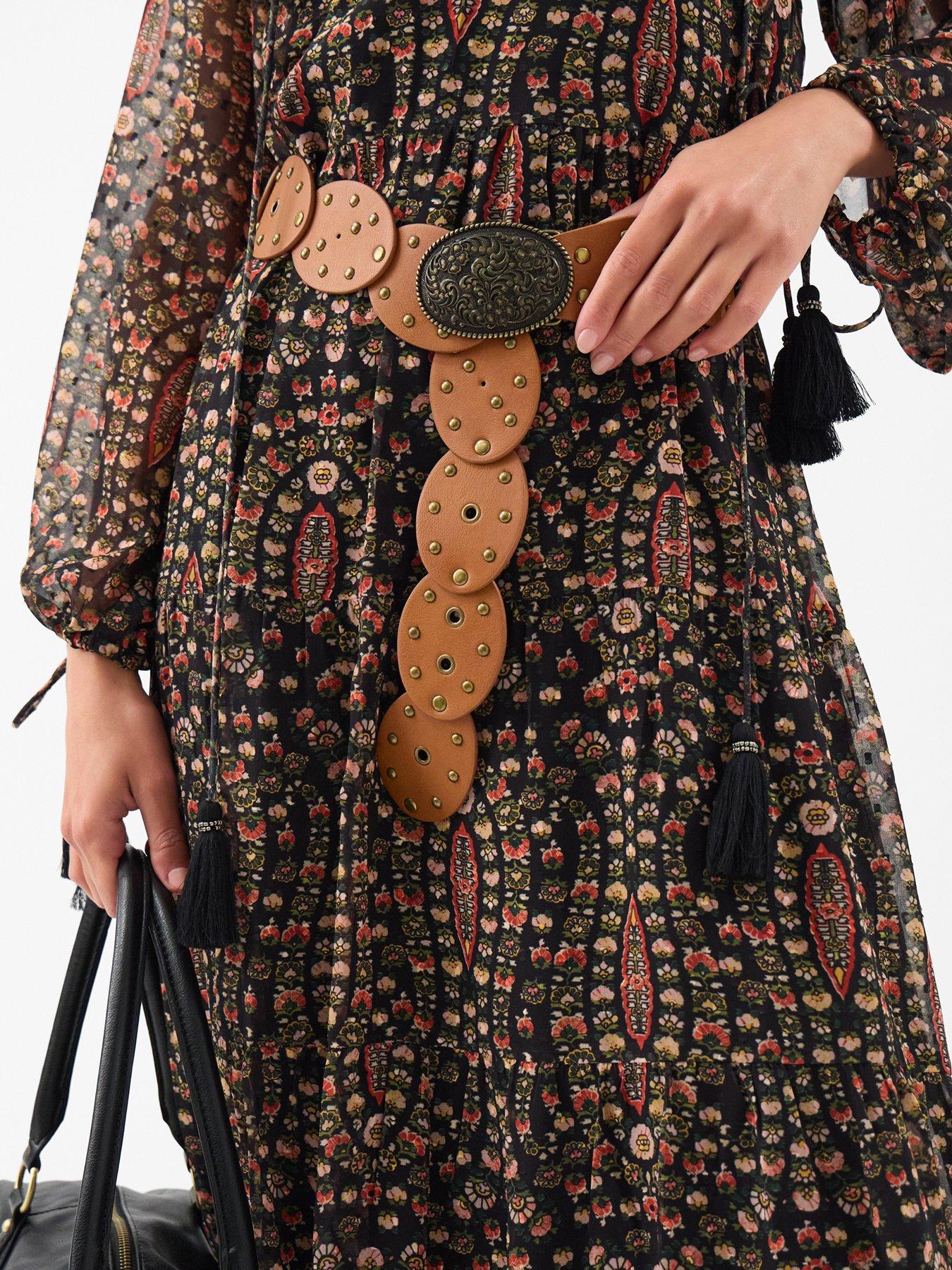  image of accessorize-western-buckle-oval-disc-belt-brown