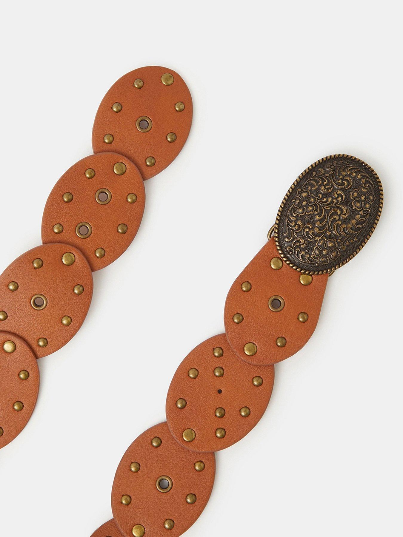  image of accessorize-western-buckle-oval-disc-belt-brown
