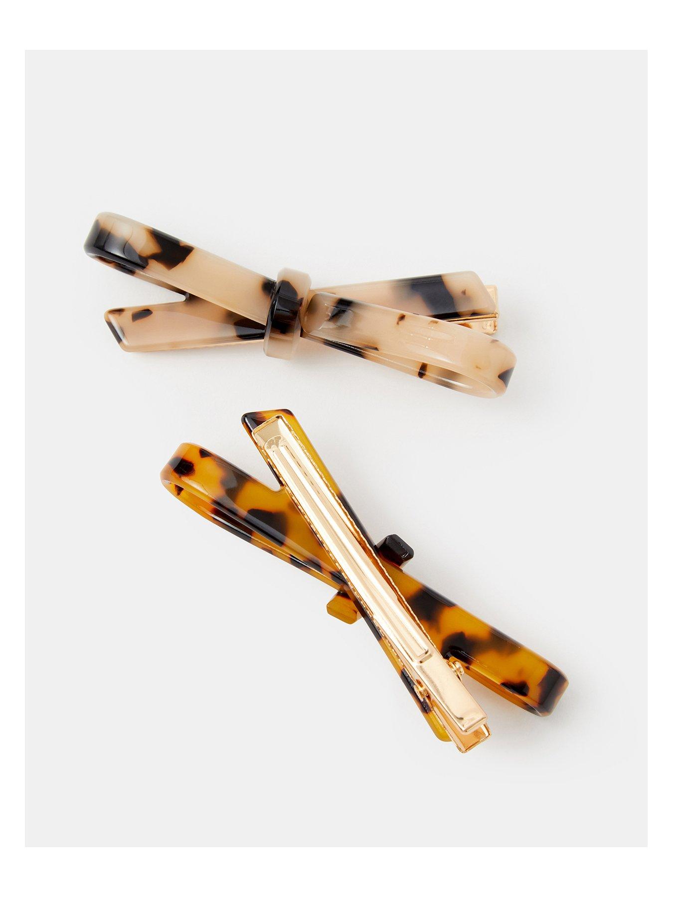  image of accessorize-2-pack-tort-bow-hair-clips-brown