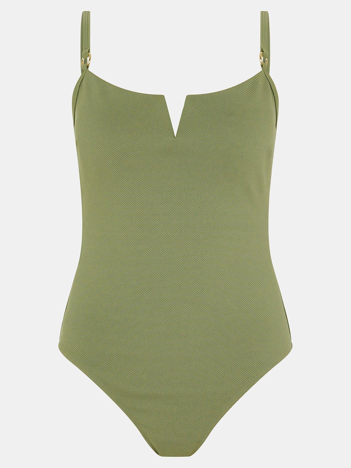  image of accessorize-v-front-rib-shaping-swimsuit-green