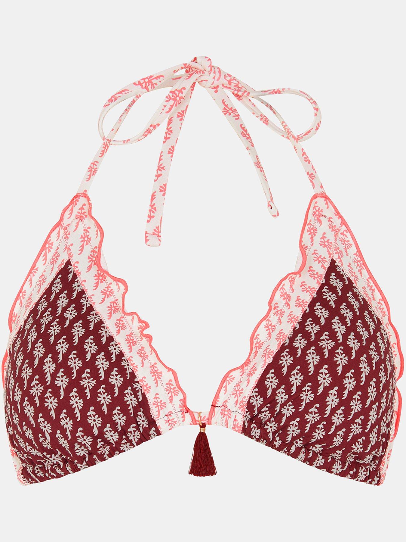 Image 5 of 5 of Accessorize Frill Floral Triangle Bikini Top - Red