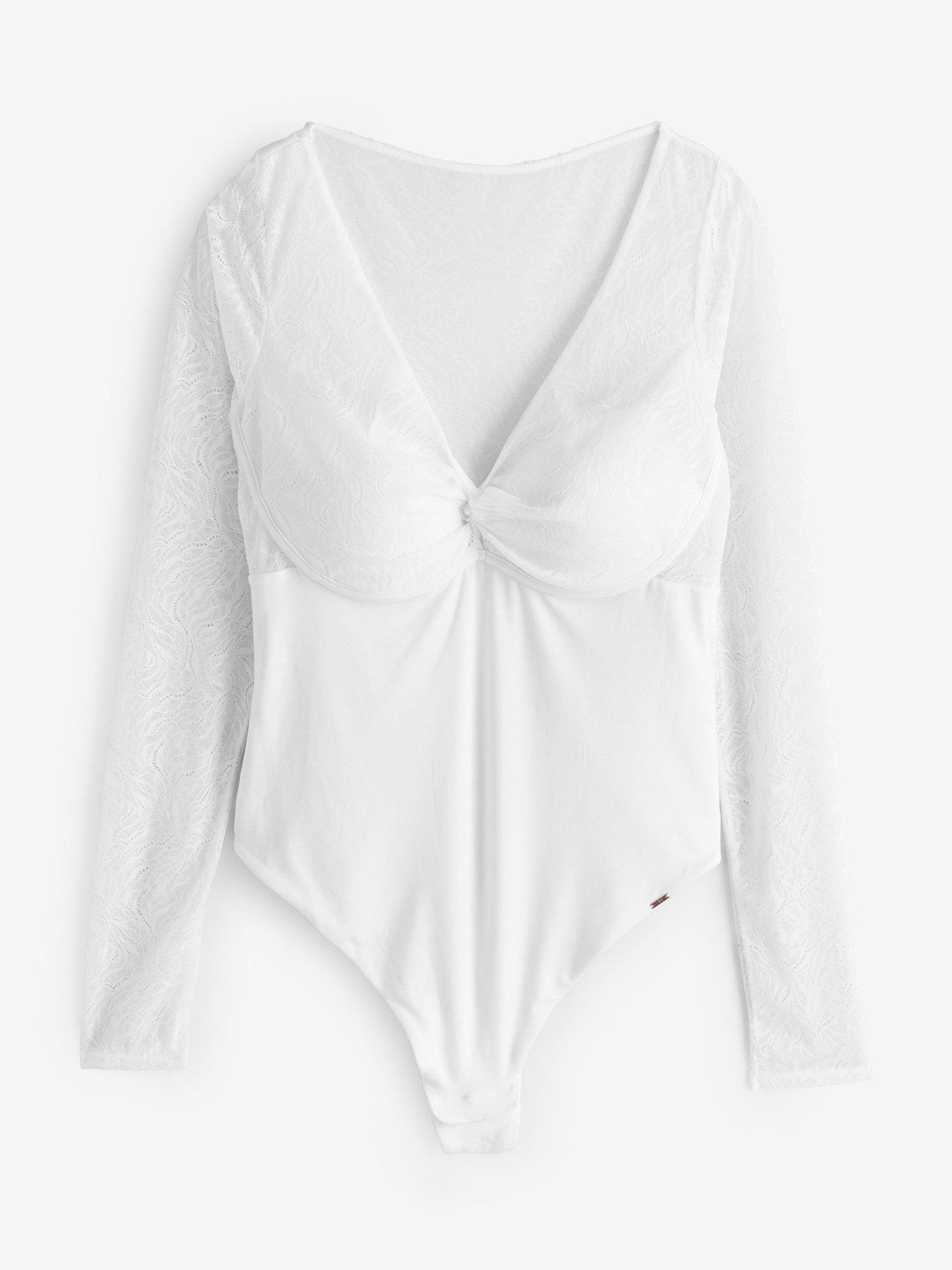 Image 5 of 6 of Lipsy Lace Wrap Long Sleeve Bodysuit - White