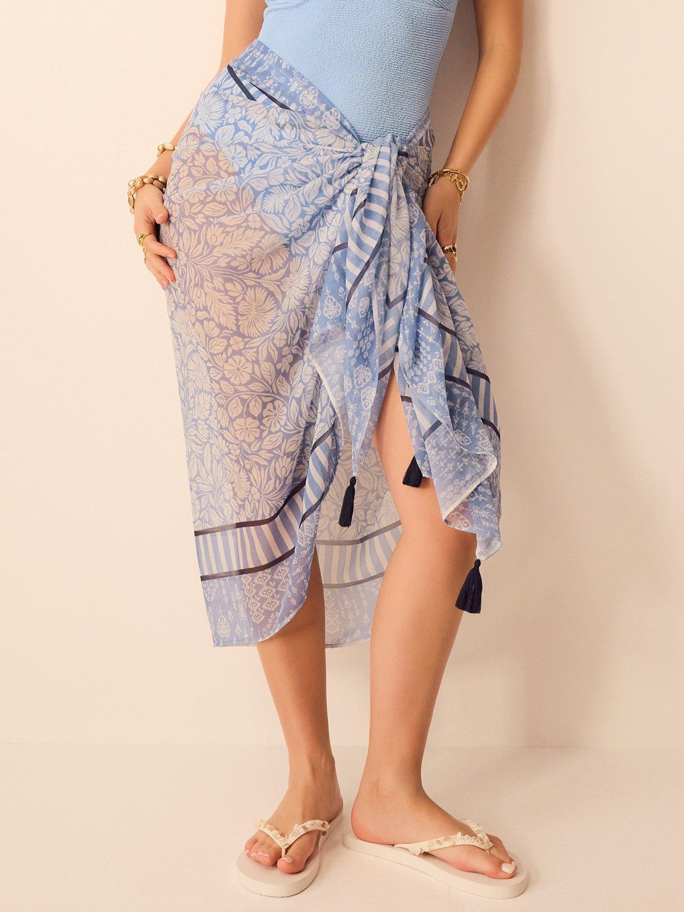  image of accessorize-floral-print-sarong-blue
