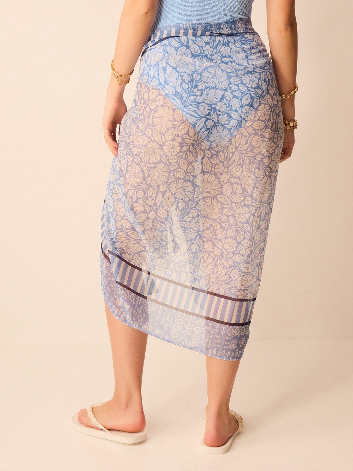  image of accessorize-floral-print-sarong-blue
