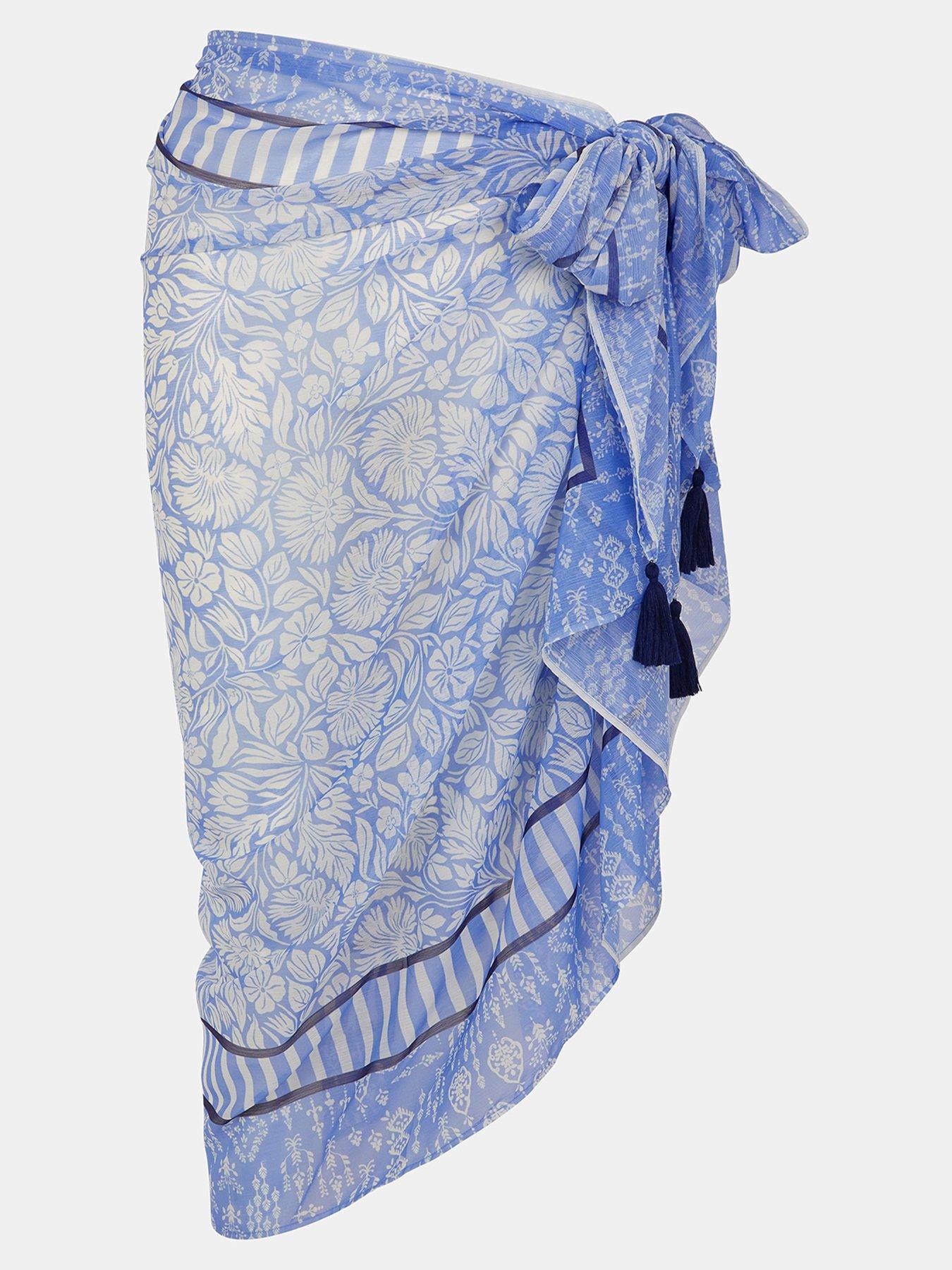  image of accessorize-floral-print-sarong-blue